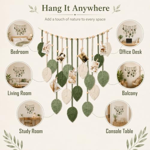 Image of Nostrae by Ekhasa Macrame Wall Hanging Leaves | Boho Wall Hanging Big Size | Handmade Macrame Wall Decor for Bedroom, Living Room, Balcony & Nursery | Boho Theme Home Decor Tapestry