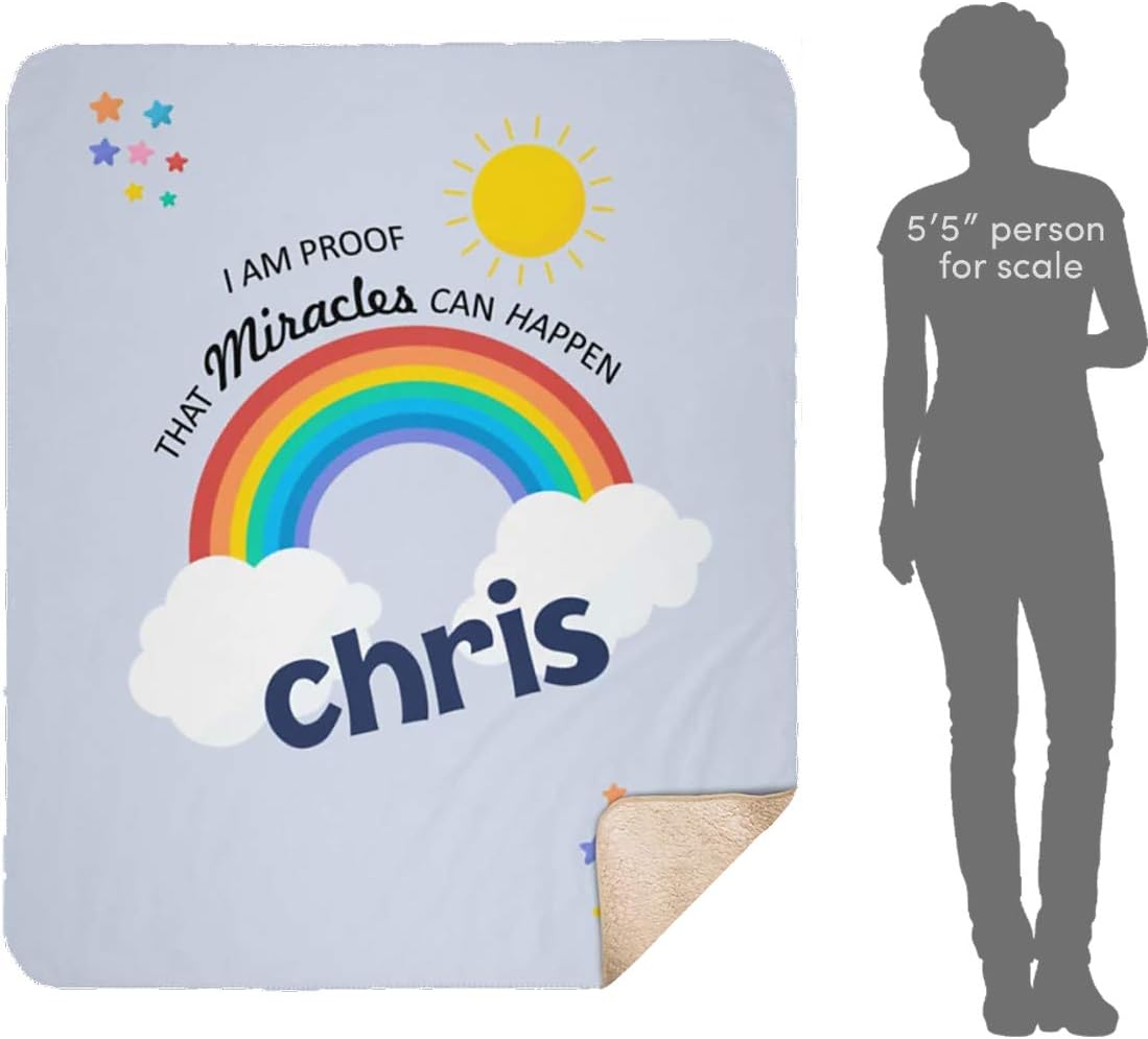 Personalizead Baby Name Blanket for Girls and Boys. Proof That Miracles Can Happen Customized Rainbow Blanket from Baby's Name Gift for Baby Newborn, Birthday, Christmas, Holidays. (Sherpa, 50"x60")