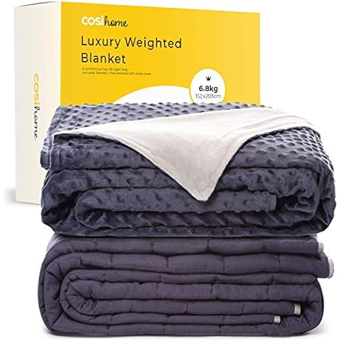 Cosi Home Luxury Weighted Blanket Suitable for Adults - 6.8kg with Ultra-Soft Washable Cotton Cover - Heavy Sensory Blanket for Deep-Pressure Therapy & Relaxation (Grey) Cover