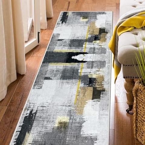 FREADEM Machine Washable Runner Rugs 2' x 6', Non Slip Non Shedding Carpet Area Rugs with TPR Rubber Backing, Low Pile Rugs for Indoor Bedroom Bathroom Living Room Aisle Hallway Balcony Entryway Cover