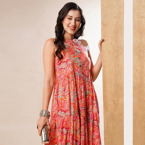 Image of Globus Women's Rayon Blend Fit and Flare Maxi Ethnic Dress (A22IWCDRRYSS0601- Blue