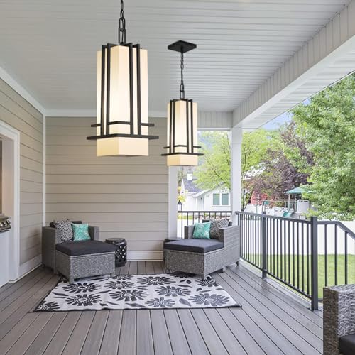 Outdoor Pendant Light Fixture - Aluminum Exterior Hanging Lantern, Outdoor Hanging Light with Black Adjustable Chain Outdoor Pendant Lights for Porch Patio (Max 44.09''H, 1 pc)