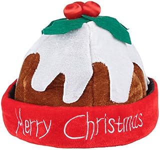 Deluxe Novelty Christmas Pudding Hat - Beanie Hat with Holly Berries - Warm Fleece Hat with Rolled Brim - Fancy Dress/ Xmas Party Hats for Adults and Teens