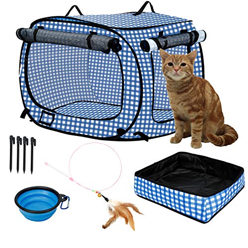 confote Indoor Outdoor Crate Pets, Collapsible Portable Cat Cage Kennel Large Blue 24\"x16\"x15\" Portable Kennel Carrier and Feeding Kit Collection