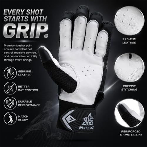 Image of Whitedot Capital PU Cricket Batting Gloves (Black Mens /Adult Right Hand)