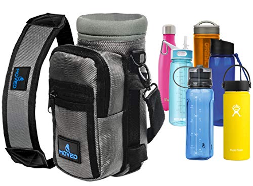 Water Bottle Holder Carrier - Bottle Cooler w/Adjustable Shoulder Strap and Front Pockets
