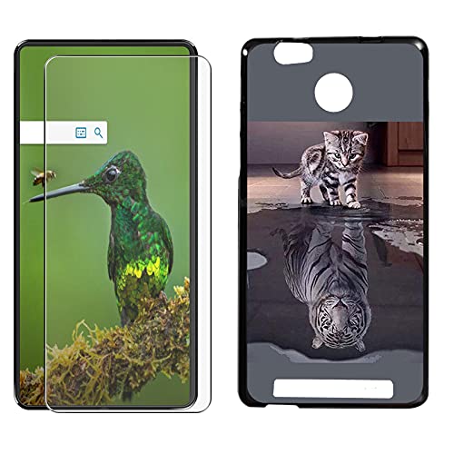 JIENI pour Leagoo Shark 1 (6.0') Coque Cover + Verre trempé Protecteur, Souple Black Housse Étuiss Silicone TPU Case + 9H Verre écran Film Protection - Tigre et Chat