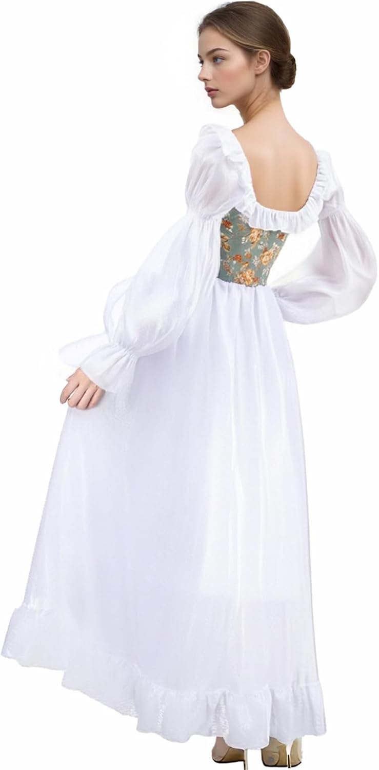 White Renaissance Dress Women Medieval Victorian Costume Ren Faire Off The Shoulder Corset Dress Cosplay Princess Fairy Elf - Image 4