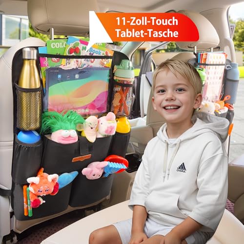 SURDOCA Autositz-Organizer – 4th Generation verbesserter Auto Rücksitz für bis zu 11-Zoll Tablet, 8 Taschen, Kinderspielzeug-Aufbewahrung, wasserdichter Rücksitzschutz für Kinder
