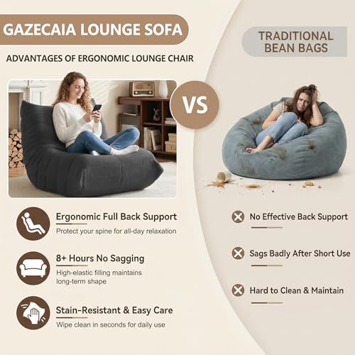 Image of Gazecaia Comfy Bean Bag Chair for Adults Teens | Fireside Floor Lounge Chair,Soft Teddy High-Resilience Memory Foam Bean Bag Couch with Non-Slip Base,for Living Room Bedroom Apartment Office,Dark Gray