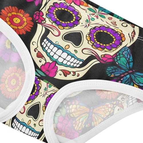 Colorful Sugar Skulls Flowers Black Toddler Girls Underwear 2t Cotton Girl Panties Cute Personalized Briefs Undies Kids4
