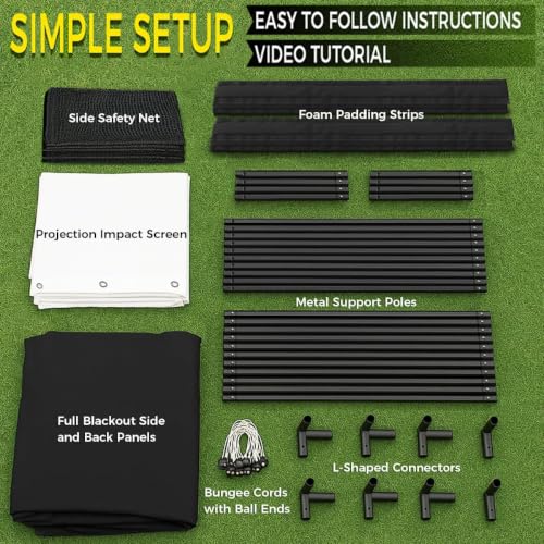 Image of Diandian Golf Simulator Enclosure Kit 14 x 8.5 ft, 4K-Ready Dual-Layer Projection Impact Screen, Safety Side Netting & Thick Foam Edge Padding for Indoor Home Garage Golf Cage Practice Training