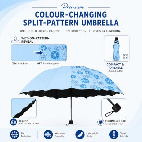 Image of Colour Change Umbrella for Kids & Adults | Waterproof Folding Travel Umbrella | Rain & UV Sun Protection | Wind Resistant Portable Design for School, College & Outdoor Use