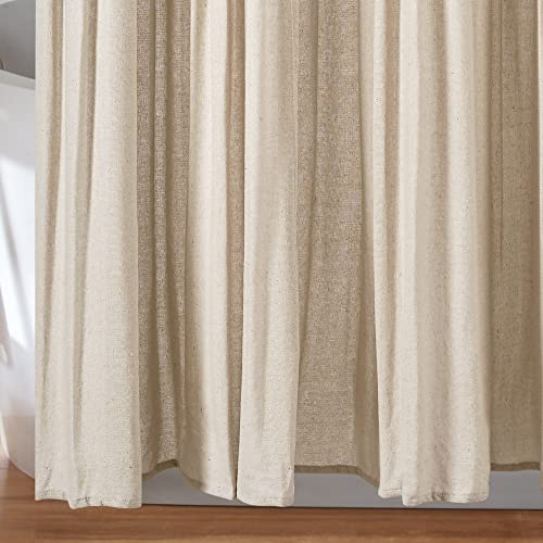 Image of Lush Decor Linen Button Shower Curtain, 72 inch W x 72 inch L, Dark Linen - Beige Shower Curtain Fabric - Rustic Bathroom Curtain - Farmhouse Bathroom Decor