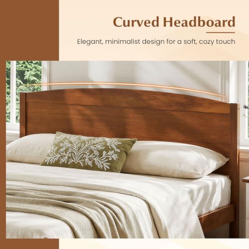 Image of GIANTEX Full Size Wooden Bed Frame with Curved Headboard, Wood Slat Support | Farmhouse Platform Bed w /Heavy Duty Mattress Foundation, Under-Bed Storage Space, No Box Spring Needed, Easy Assembly