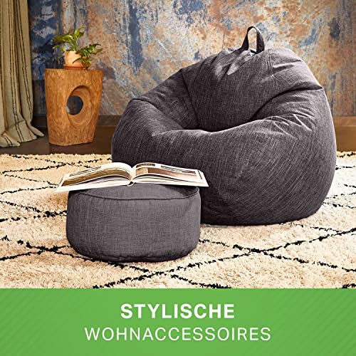 Green Bean Sitzsack-Hocker Home Linen rund 45x25cm mit EPS-Perlen Füllung - Fußhocker Sitz-Pouf für Sitzsäcke - Bodenkissen für Kinder und Erwachsene - Sitzkissen Sitzhocker Dunkelgrau
