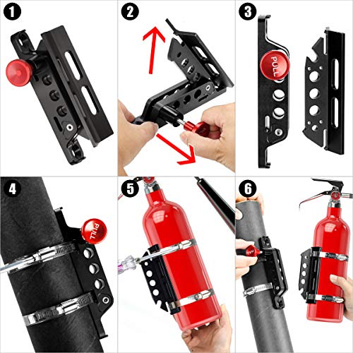 Quick Release Adjustable Fire Extinguisher Mount Holder for Wrangler UTV Polaris RZR Ranger with Pillar (Support 1-10Lb Extinguishers), 4 Mounting Clamps