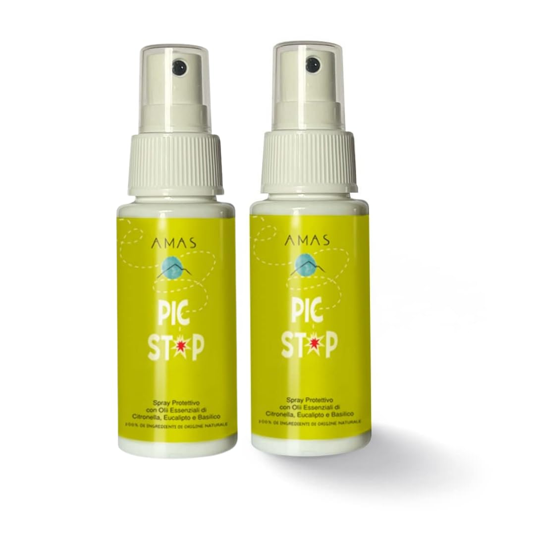 AMAS Spray Protettivo Anti Zanzare 100% Naturale - Con Olii Essenziali di Citronella, Eucalipto e Basilico - ideale per bambini - 50ml x 2 pezzi- formato da viaggio