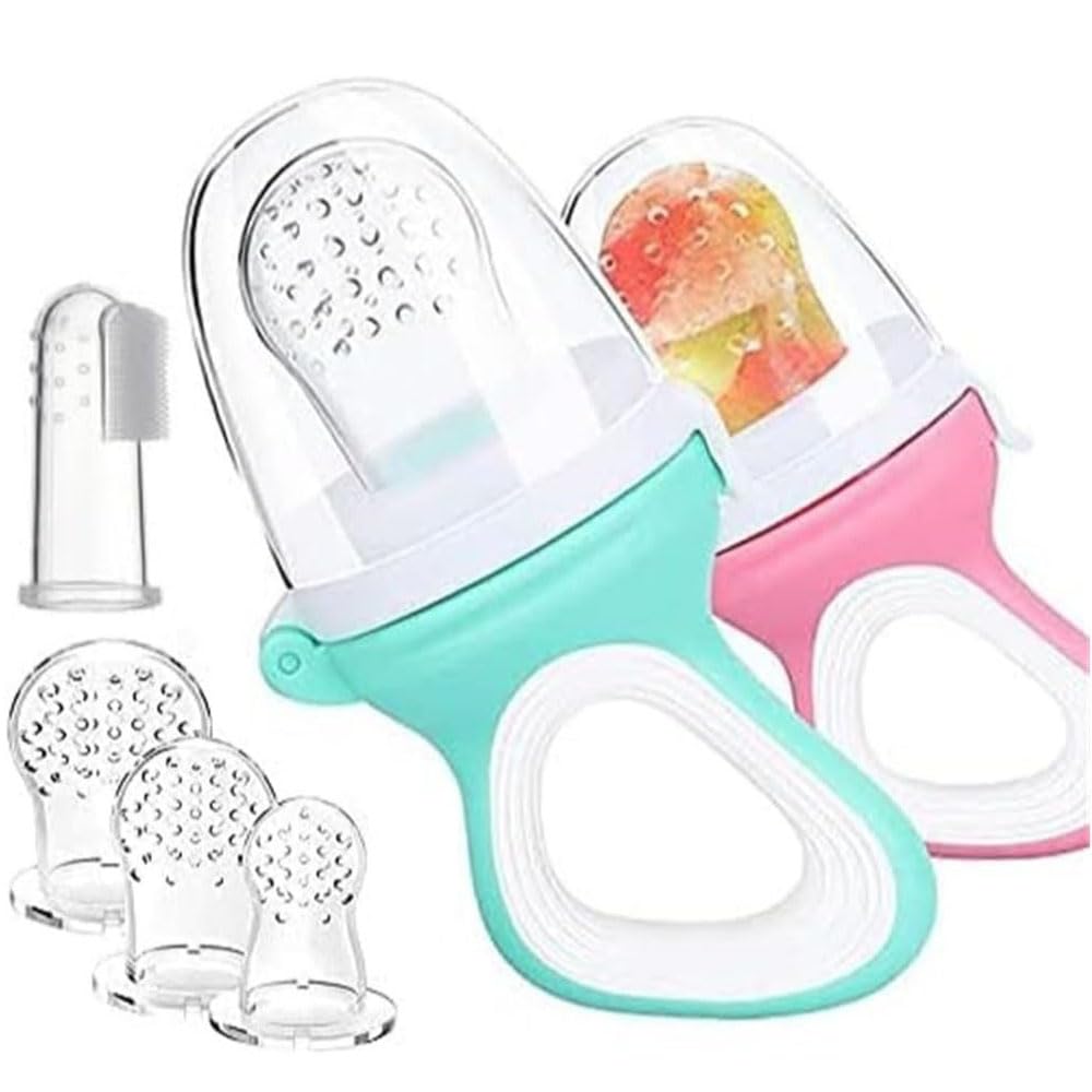 DMG TECH Baby Fruit Feeder Pacifier, Baby Food Feeder, with 2 Baby Fruit Feeder and 1 Baby Toothbrush, 3 Silicone Bags in Different Sizes, BPA Free Natural Organic Freezing Silicone Baby Feeder
