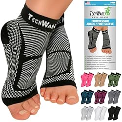TechWare Pro Ankle Brace Compression Sleeve - Plantar Fasciitis Sock. Relieves Achilles Tendonitis. Foot Arch Support Reduces Joint Pain, Swelling & Heel Spur Pain. Injury Recovery Braces for Sports