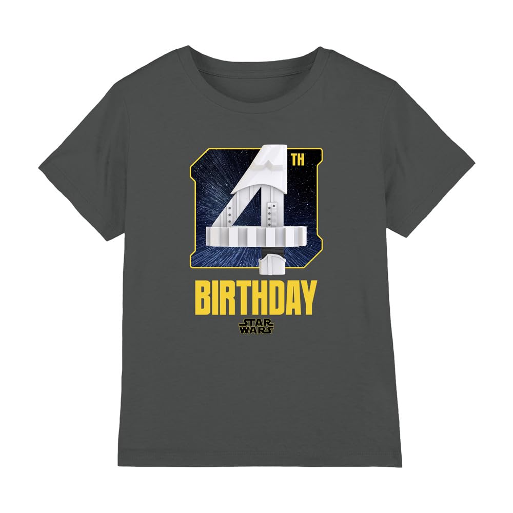 Star Wars Unisex Kids Charcoal Stormtrooper 4Th Birthday Space T Shirt, 5-6 Years