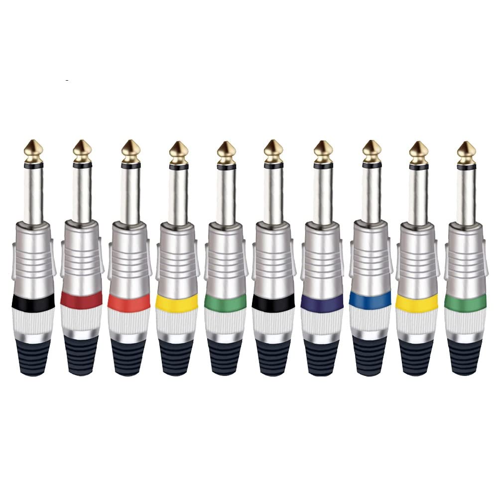KEBILSHOP Audio 1/4" Plugs TS Plugs Solder Type for Guitar, Instrument, Speaker/Microphone/Patch Cables - 6.35mm Male 1/4 Inch Plug Pack Of 10 Multi Color-picture-21