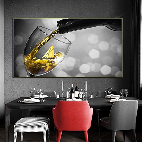 Toile bière et verre à vin avec cadre tableau bateau moderne de 80x147 cm
