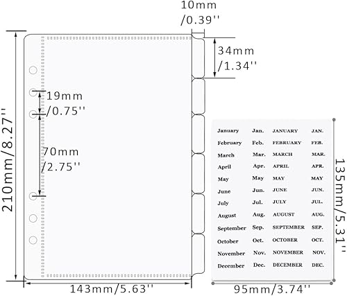Miniatura 2 de 12 bolsillos para carpetas A5, divisores transparentes con bolsillos y pestañas, sobres de efectivo para 6 anillas, carpetas de presupuesto,