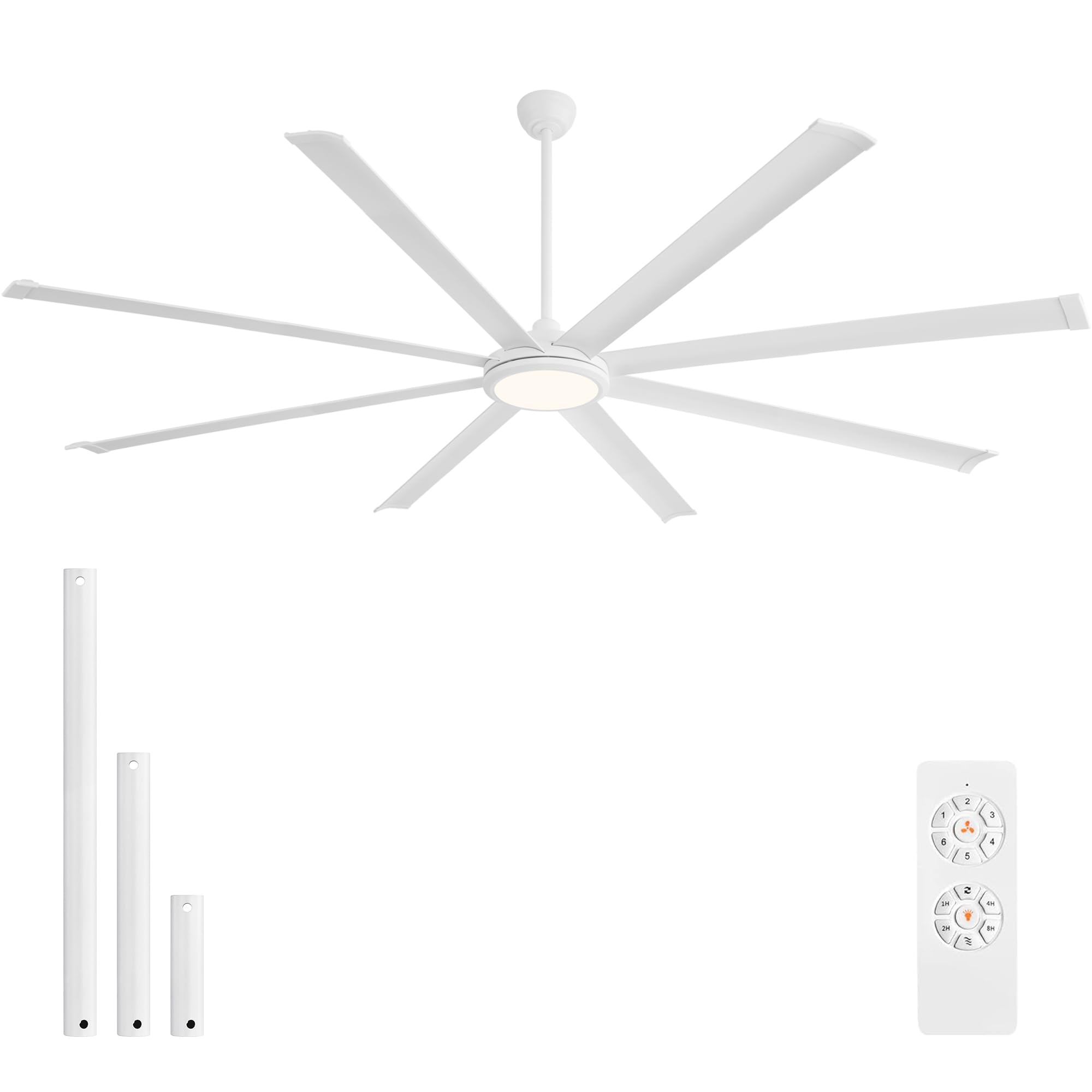 Photo 1 of WINGBO 120 Inch Industrial Ceiling Fan with Light and Remote, 8 Aluminum Blades Large Ceiling Fans, 3CCT, 6-Speed Reversible Noiseless DC Motor for Kitchen Bedroom Living Room, White