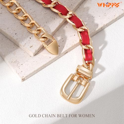 WHIPPY Metal Chain Waist Belt for Women Adjustable Leather Link Chain Belts for Dresses Jeans3