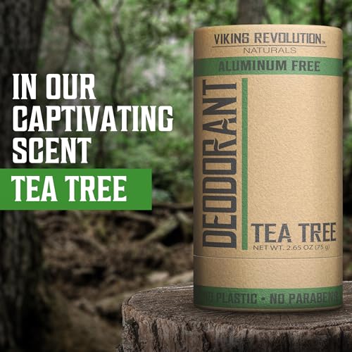 Image of Viking Revolution Tea Tree Deodorant for Men - Aluminum Free with Shea Butter and Tapioca Starch - Stain-Free and Baking Soda-Free - Natural Deodorant (2.65oz)