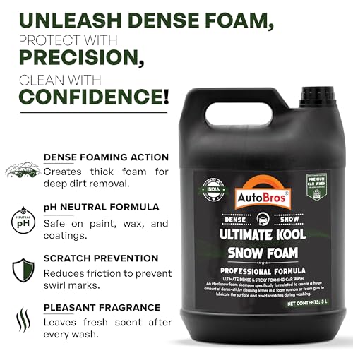 Image of Auto Bros Ultimate Kool Foam Car Shampoo 5Ltr | pH Neutral | Highly Effective on Dust & Grime | Super Dense, Extreme White | Concentrated | Works with Foam Cannon | 1:9 Dilution Ratio