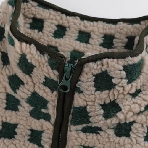 Women's Checkered Fleece Vest Zip Up Sleeveless Sherpa Jackets Casual Stand Collared Cardigan Gilet with Pocket3