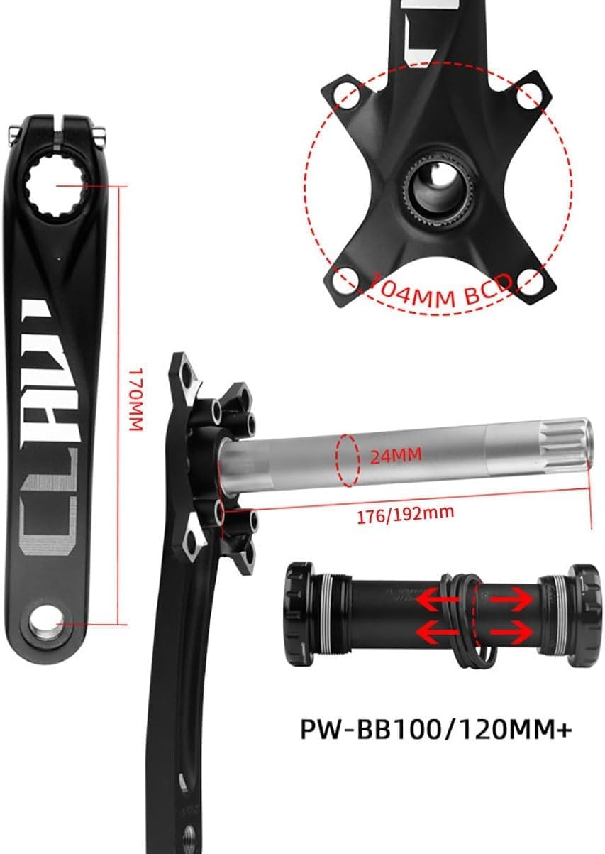 Manivelle 176/192mm Pour Fat Bike / Snow Bike - Avec Pédalier BB100/120MM