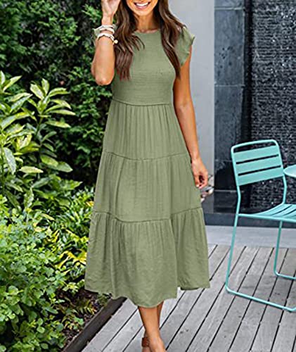 Image of Sexyshine Women's Square Neck Halter Lace Up Criss Cross Maxi Dress Tie Back Sleeveless Smocked Ruched A Line Dress