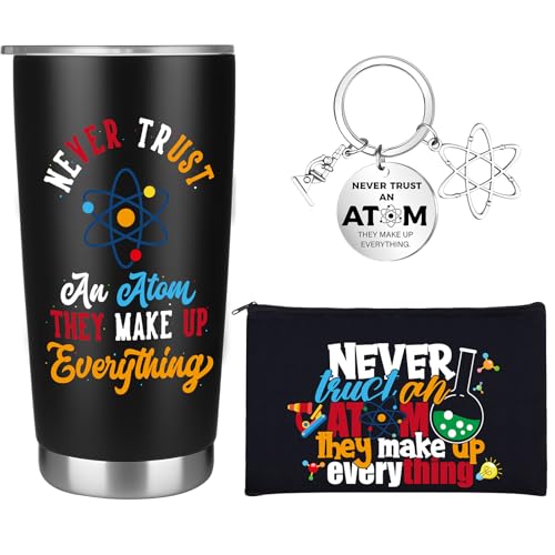 WWmily 3 Pcs Chemistry Gifts Include Chemistry Tumbler Cup 20oz Keychain Makeup Bag Travel Coffee Mug Appreciation Gifts for Chemistry Science Lovers Teacher Students Professors Birthday Christmas
