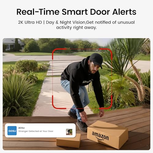 Doorbell Camera Wireless, aosu Battery-Powered Video Doorbell with Chime, 2K Resolution,Support local Storage,166° Ultra Wide Angle,180-Day Battery Life, AI Detection, Work with Alexa&Google Assistant