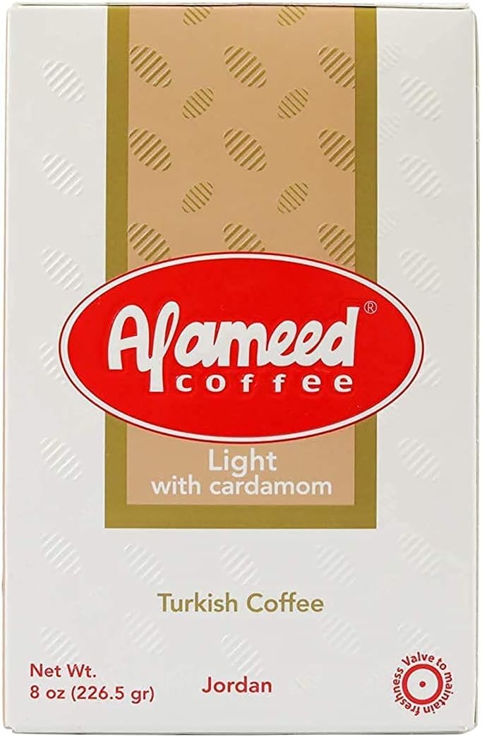 Al Ameed Gourmet Turkish Ground Coffee with Cardamom - Light Roast, 8oz
