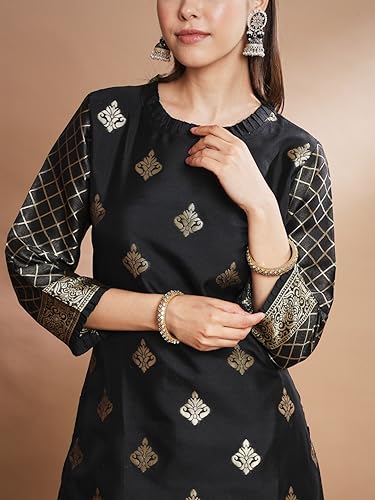 Image of VredeVogel Women's Cotton Silk Jacquard, Banarasi Silk Kurta Pant With Dupatta Set
