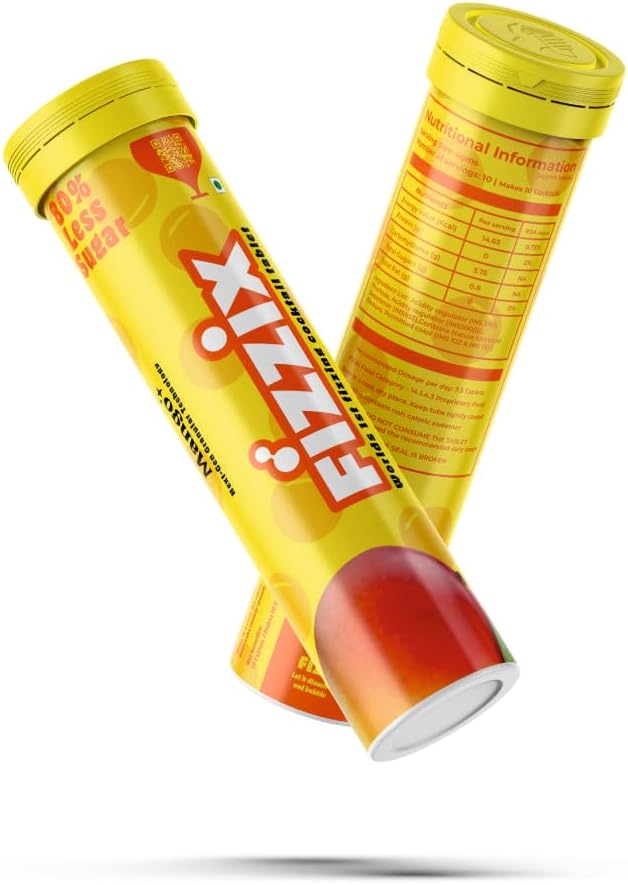 Mocktail Effervescent Drink Tablets, 80% Less Sugar, Mango Flavour, Instant Fizzy Beverage, Energy & Hydration, (Pack of 1)- Travel Friendly Drink Tablets Mango Flavour
