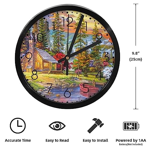 Horloge murale silencieuse à piles coucher de soleil sur le lac