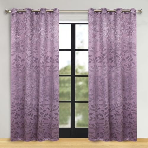 Superior Semi Blackout Curtains - Modern Leaves - 52" x 108" - Grommet Header - Thermal Insulated, Sun Blocking & Room Darkening Drapes for Bedroom, Living Room - Set of 2 Panels - Wisteria