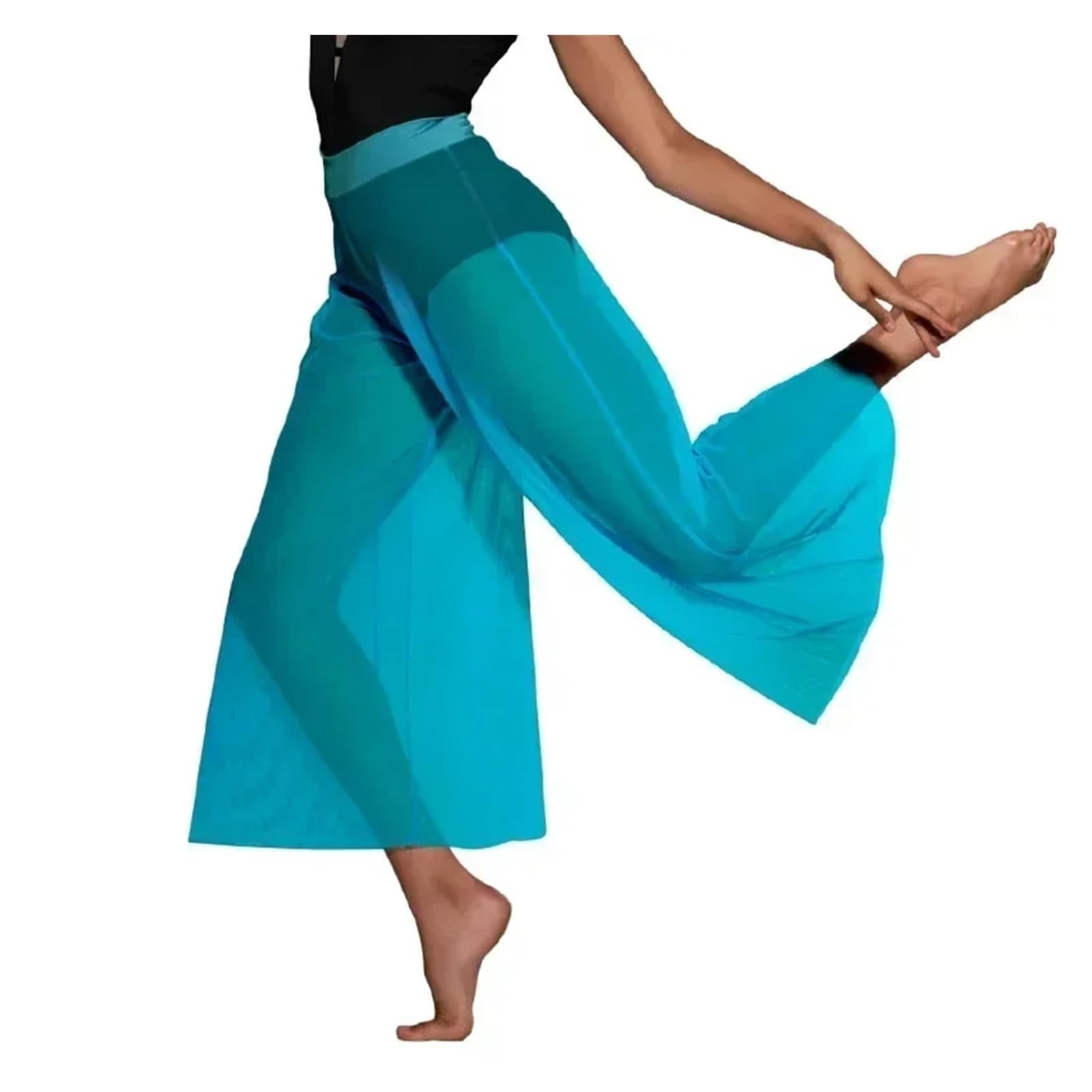 Damen Chiffon Tanzhose Mesh-Tanzhose for Mädchen und Frauen, modernes Ballett-Tanz-Match-Outfit, Unterwäsche, zeitgenössische, lyrische, Lange Tanzhose mit weitem Bein(Black,IC)