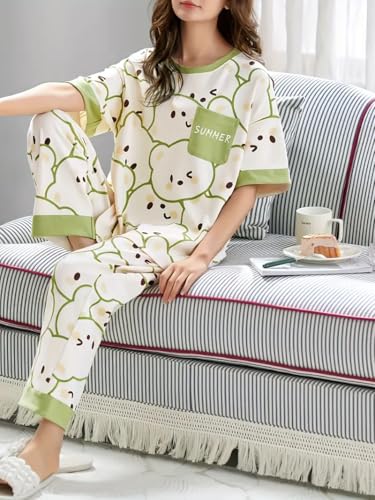 Image of Louis Luxe Womens Korean Night Dress || Full Pyjama Set || Korean Nightsuit || Women Nightwear ||Round Neck Full Sleeve Nightsuit || Loungewear || Everyday Nightdress (ND-02)