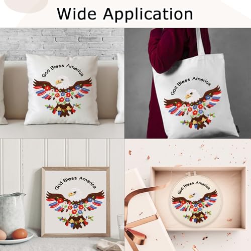 Image of Nuberlic Embroidery Kits for Beginner Adults, God Bless America Eagle Cross Stitch Starter Kit with Embroidery Hoop Needles Threads Instruction -Independence Day