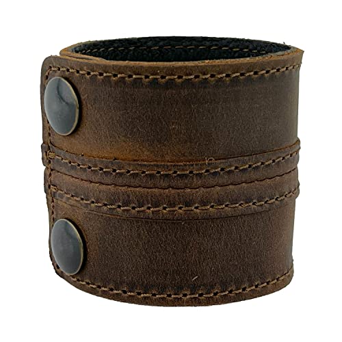 Stylish Leather Cuff Bracelet Full Grain Wide Wristband For Men and Women (Unisex)