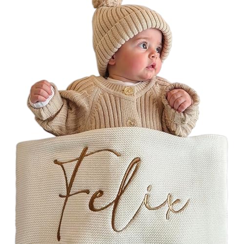 Personalized Baby Name Blanket 35x45in Made of pure cotton warm breathable comfortable Customized Baby Blanket for Personalized Baby Gifts Unisex for Newborn (Custom embroidered blankets)