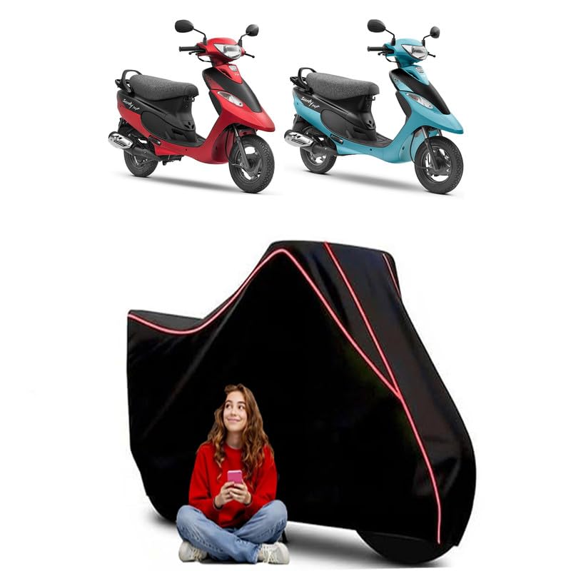 Image of Pep Plus Special Edition Scooty Bike Cover Water Resistant Outdoor Use Universal Fit Scooters Motorcycles Heavy Duty UV Protection Dust Rain Scratch Resistant Elastic Bottom Black Blue Piping