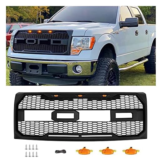 Replacement Grille Compatible with 2009-2014 F150 Grill Black Grille with LED Lights