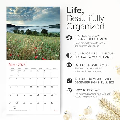 Image of RED EMBER Serenity with Inspirational Quotes 2026 Wall Calendar 12 Month | 12 inch x 24 inch Open | Thick & Sturdy Paper | Giftable | Zen Nature Calendar 2026
